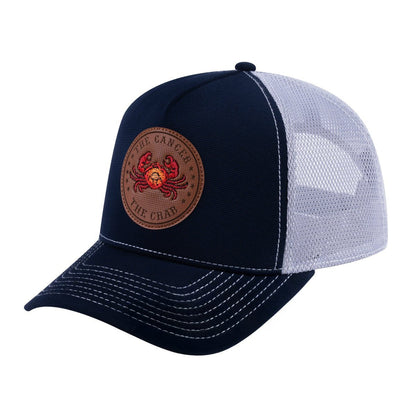 Cancer Zodiac V2 5-Panel Trucker Hat with Navy front and Light Grey back