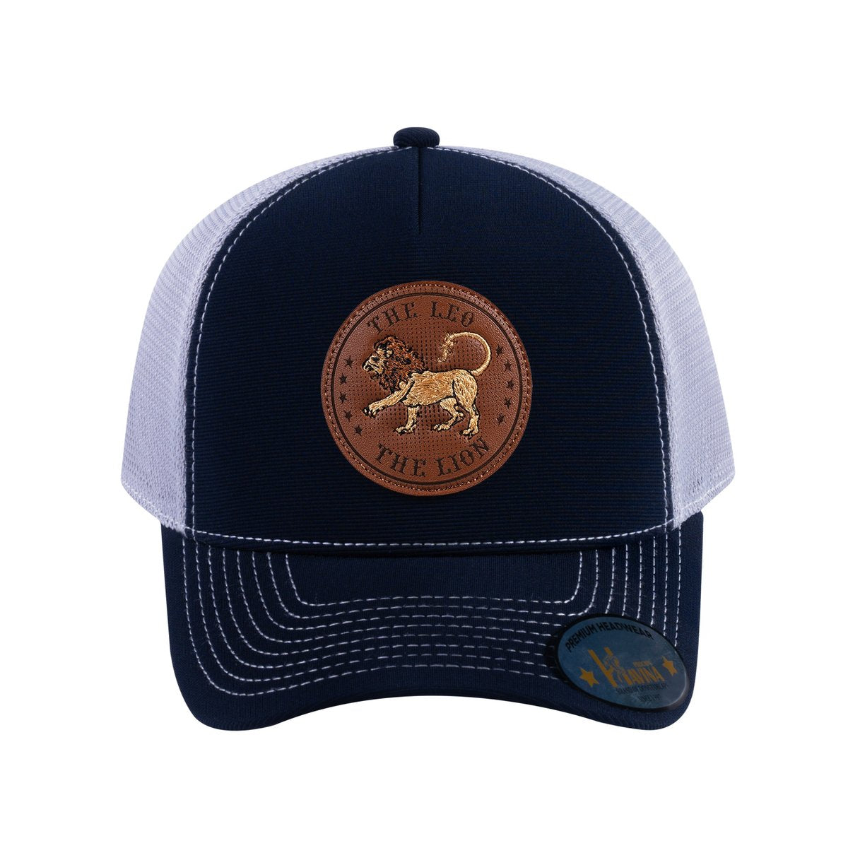 Leo Zodiac V2 5-Panel Trucker Hat with Navy front and Light Grey back
