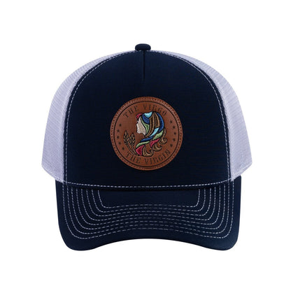Virgo Zodiac V2 5-Panel Trucker Hat with Navy front and Light Grey back