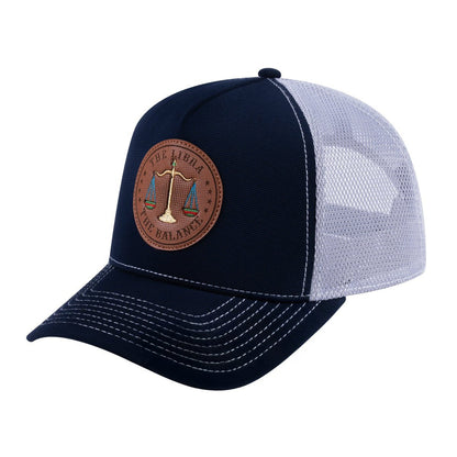 Libra Zodiac V2 5-Panel Trucker Hat with Navy front and Light Grey back