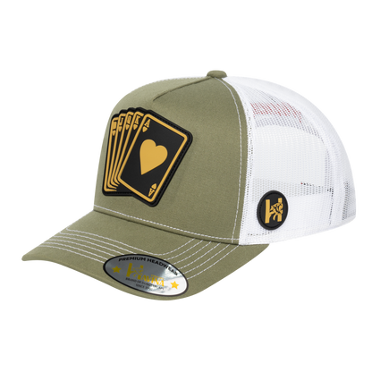 Poker 10JQKA 5-Panel Trucker Hat - Olive front / White back / POKER1