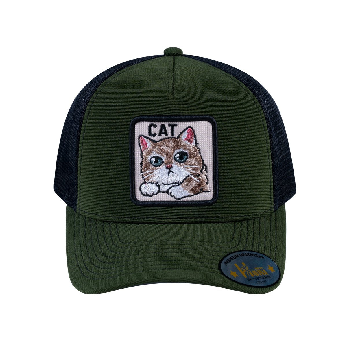 Cat V2 5-Panel Trucker Hat with Olive front and Black back