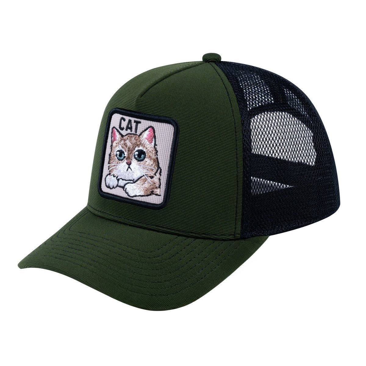 Cat V2 5-Panel Trucker Hat with Olive front and Black back