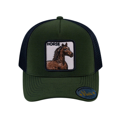 Horse V2 5-Panel Trucker Hat with Olive front and Black back
