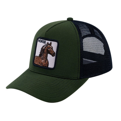 Horse V2 5-Panel Trucker Hat with Olive front and Black back