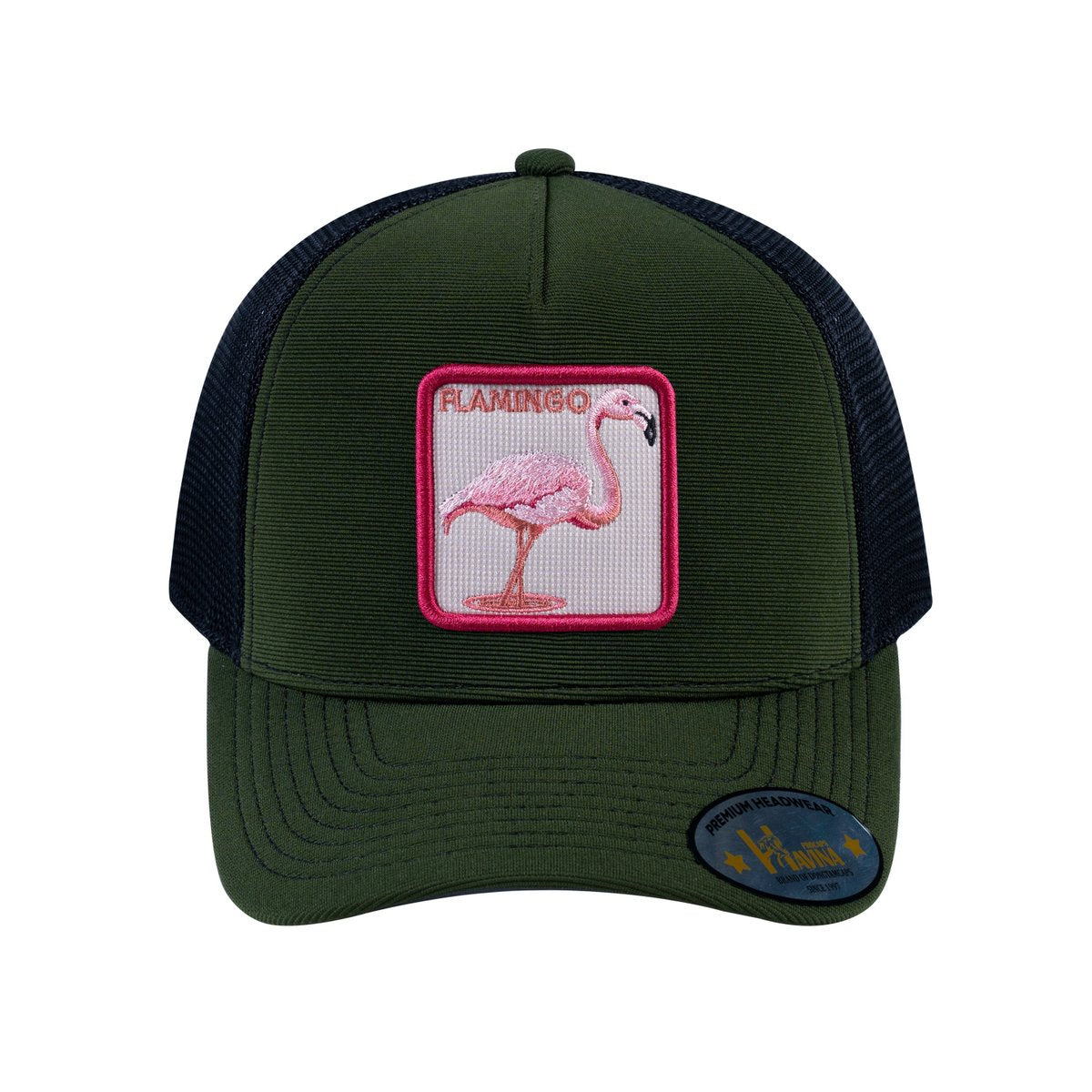 Flamingo V2 5-Panel Trucker Hat with Olive front and Black back