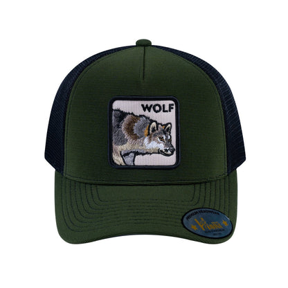 Wolf V2 5-Panel Trucker Hat with Olive front and Black back