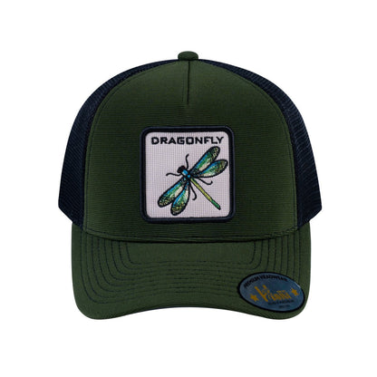 Dragonfly V2 5-Panel Trucker Hat with Olive front and Black back
