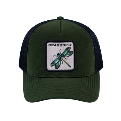Dragonfly V2 5-Panel Trucker Hat with Olive front and Black back