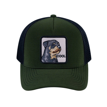 Dog V2 5-Panel Trucker Hat with Olive front and Black back