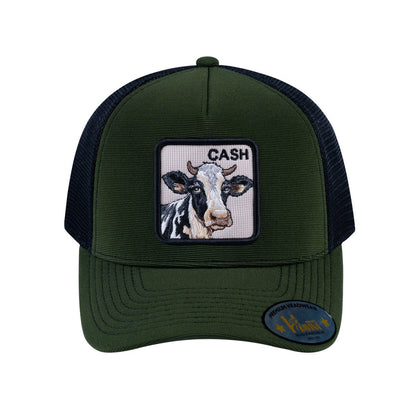 Cow V2 5-Panel Trucker Hat with Olive front and Black back
