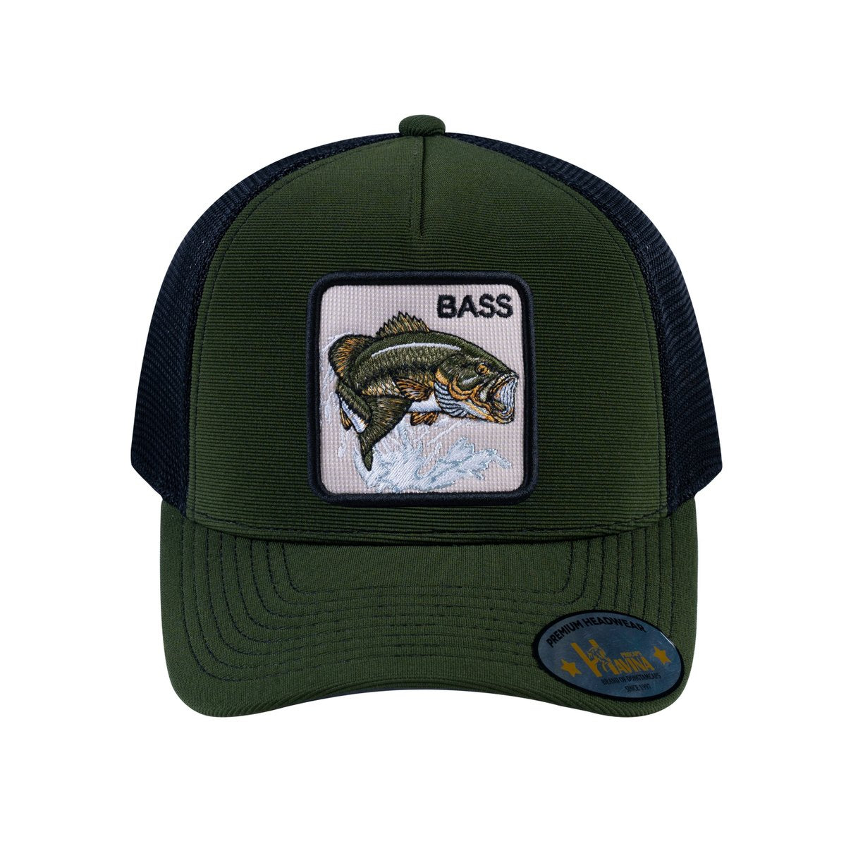 Bass V2 5-Panel Trucker Hat with Olive front and Black back