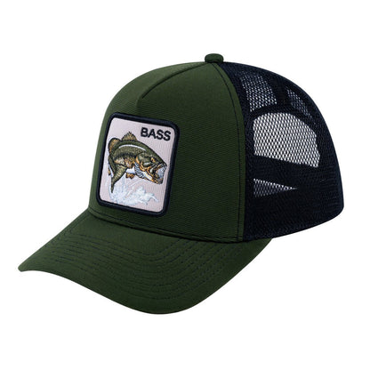 Bass V2 5-Panel Trucker Hat with Olive front and Black back