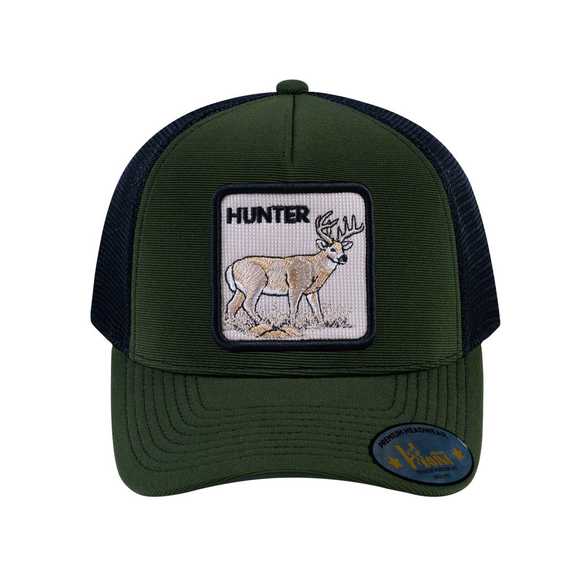 Hunter V2 5-Panel Trucker Hat with Olive front and Black back