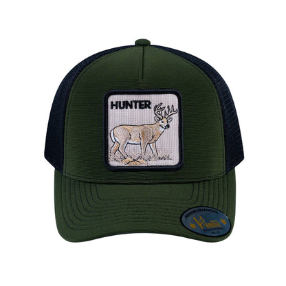 Hunter V2 5-Panel Trucker Hat with Olive front and Black back