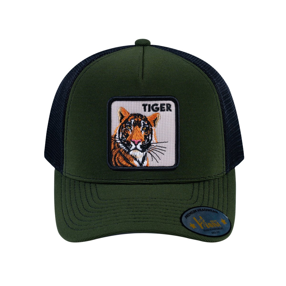Tiger V2 5-Panel Trucker Hat with Olive front and Black back