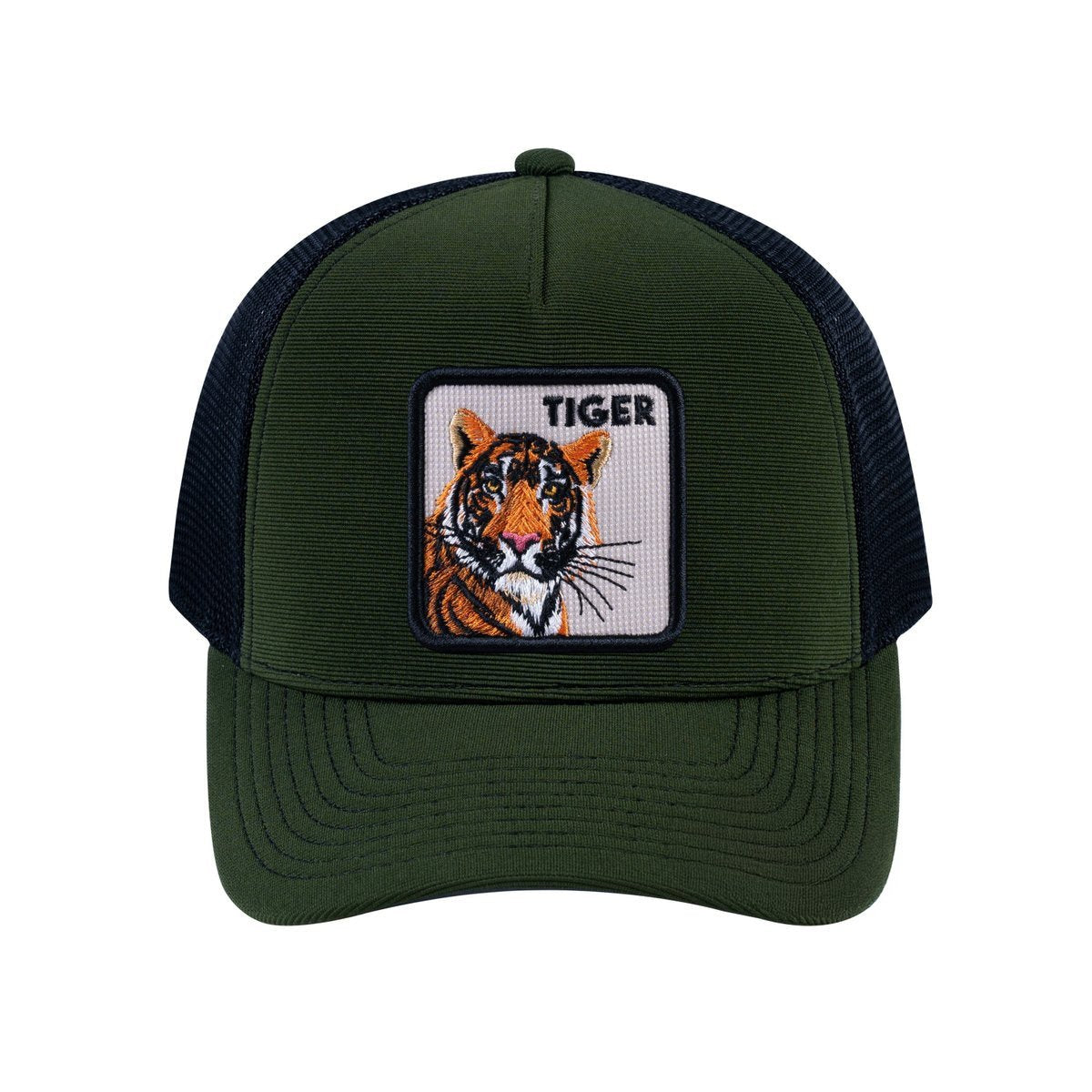Tiger V2 5-Panel Trucker Hat with Olive front and Black back