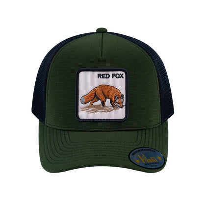 Red Fox V2 5-Panel Trucker Hat with Olive front and Black back