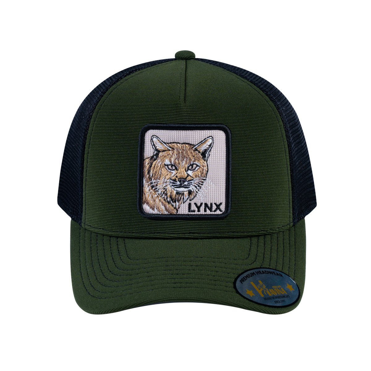 Lynx V2 5-Panel Trucker Hat with Olive front and Black back