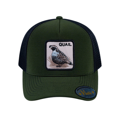 Quail V2 5-Panel Trucker Hat with Olive front and Black back