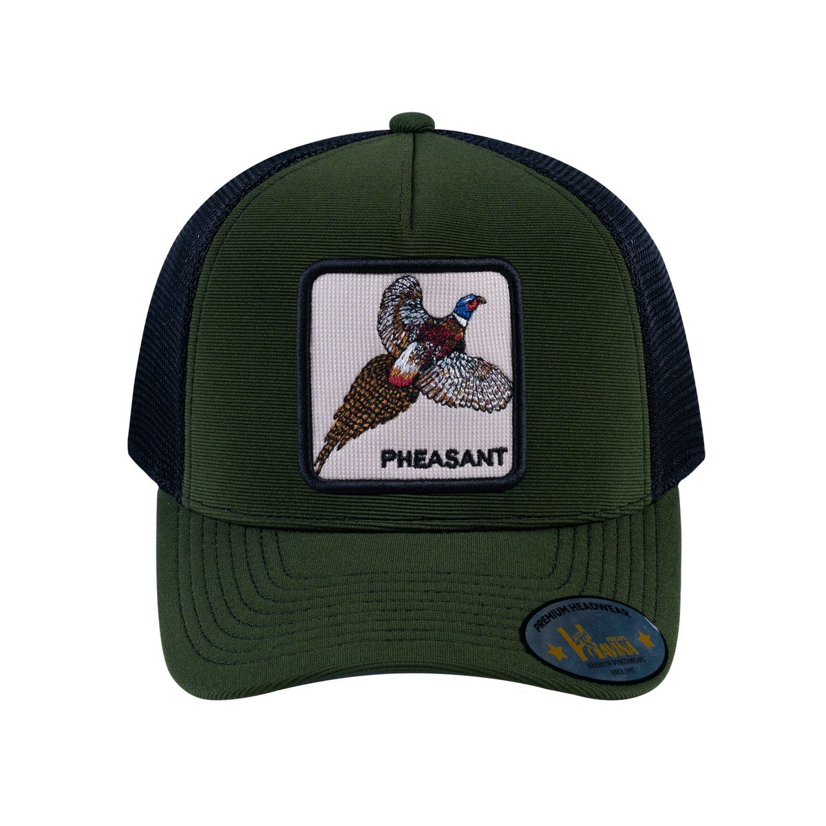 Pheasant V2 5-Panel Trucker Hat with Olive front and Black back