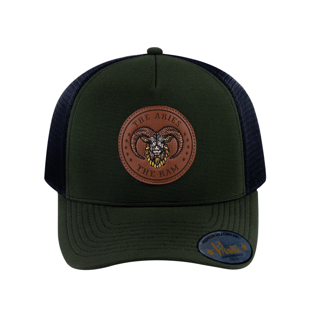 Aries Zodiac V2 5-Panel Trucker Hat with Olive front and Black back