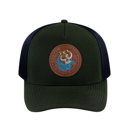 Aquarius Zodiac V2 5-Panel Trucker Hat with Olive front and Black back