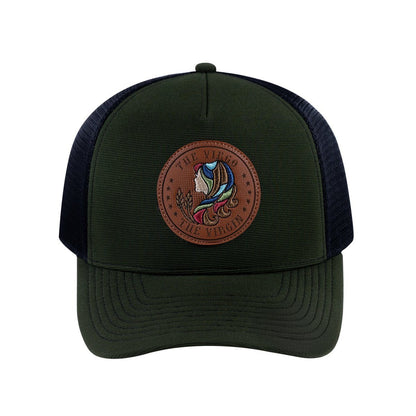 Virgo Zodiac V2 5-Panel Trucker Hat with Olive front and Black back
