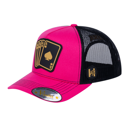 Winner Poker 10JQKA 5-Panel Trucker Hat - Pink front / Black back / WINNER1