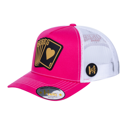 Poker 10JQKA 5-Panel Trucker Hat - Pink front / White back / POKER1
