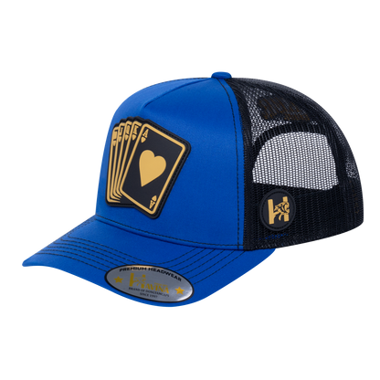 Poker 10JQKA 5-Panel Trucker Hat - Royal Blue front / Black back / POKER1