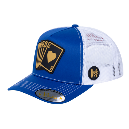 Poker 10JQKA 5-Panel Trucker Hat - Royal Blue front / White back / POKER1