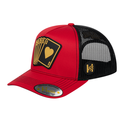 Poker 10JQKA 5-Panel Trucker Hat - Red front / Black back / POKER1
