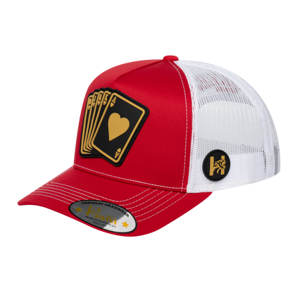 Poker 10JQKA 5-Panel Trucker Hat - Red front / White back / POKER1