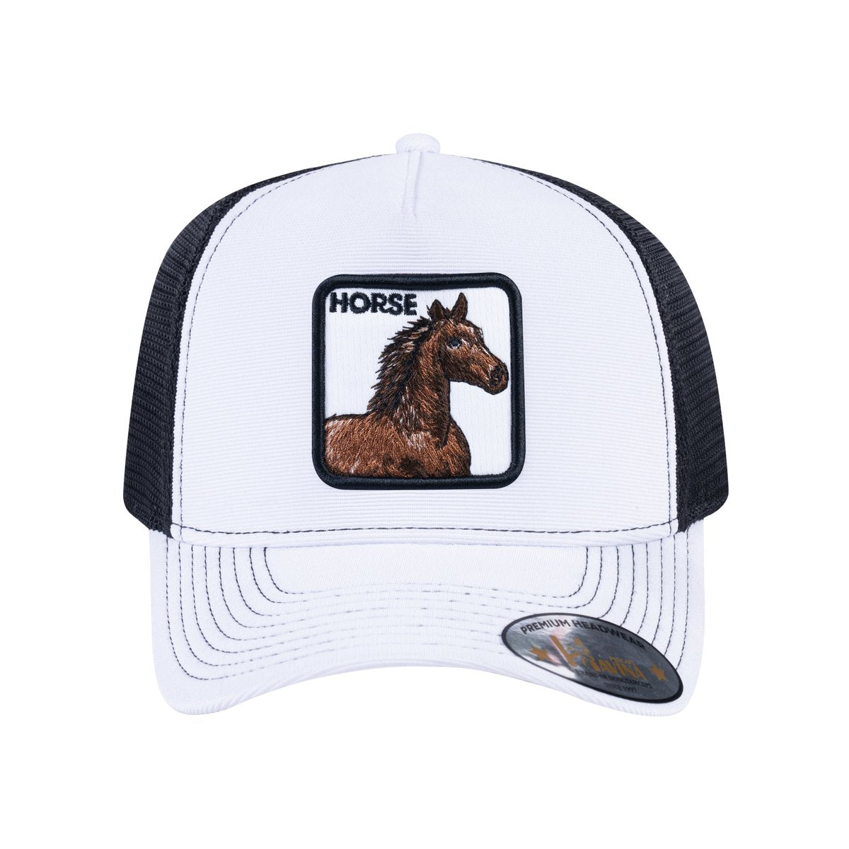 Horse V2 5-Panel Trucker Hat with White front and Black back