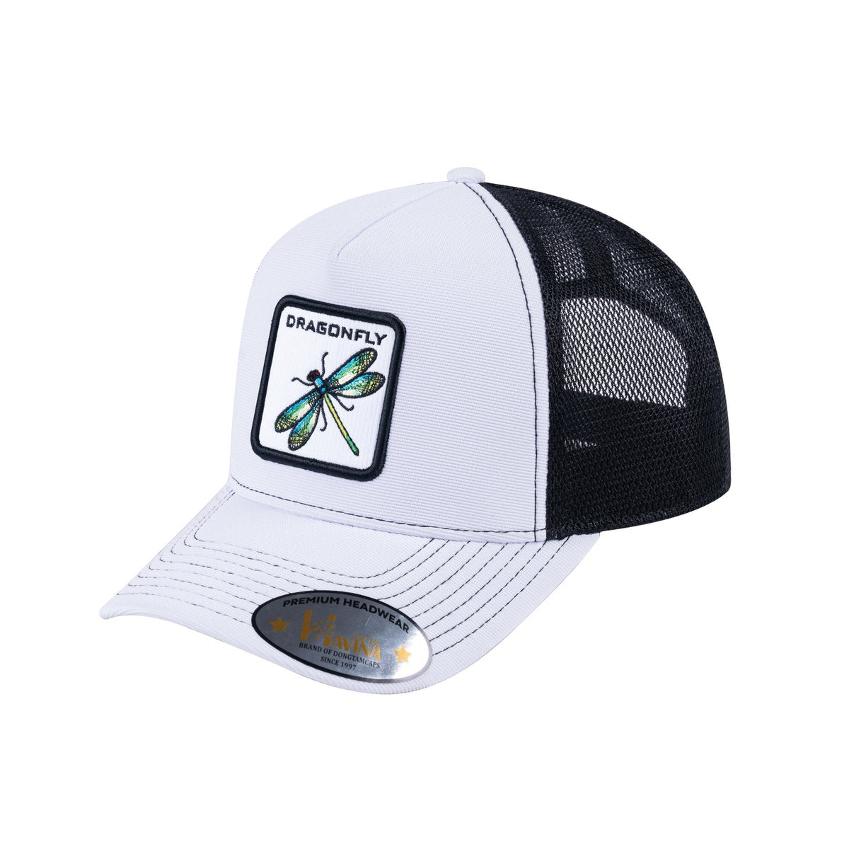 Dragonfly V2 5-Panel Trucker Hat with White front and Black back