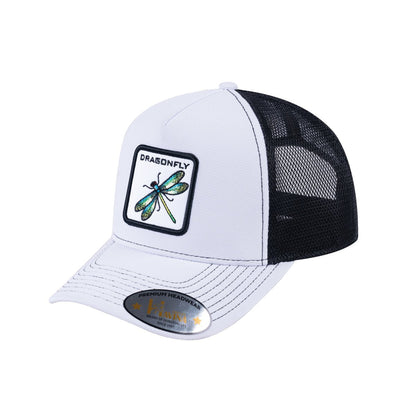 Dragonfly V2 5-Panel Trucker Hat with White front and Black back