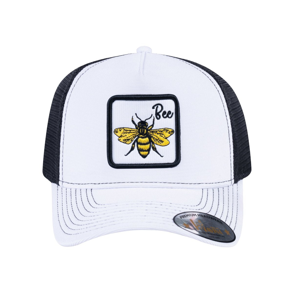 Bee V2 5-Panel Trucker Hat with White front and Black back