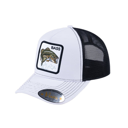 Bass V2 5-Panel Trucker Hat with White front and Black back