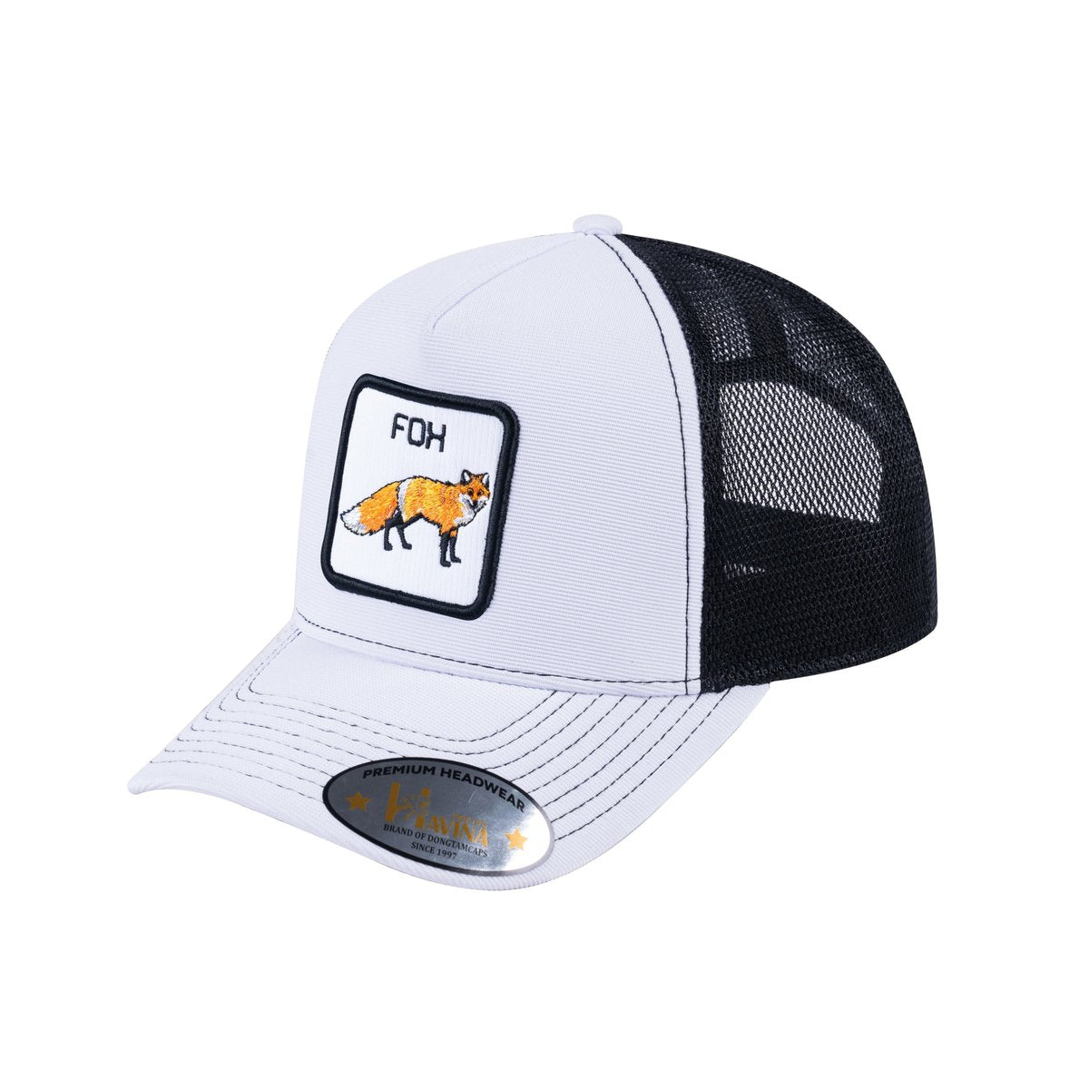 Fox V2 5-Panel Trucker Hat with White front and Black back