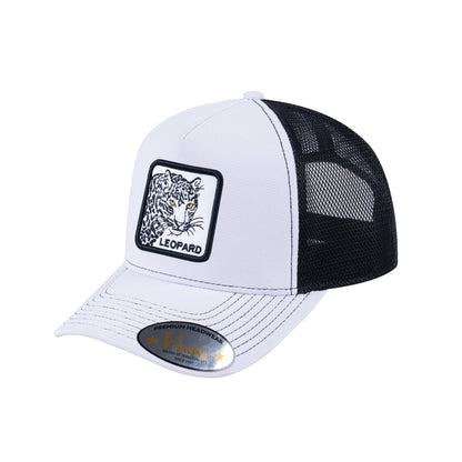 Leopard V2 5-Panel Trucker Hat with White front and Black back