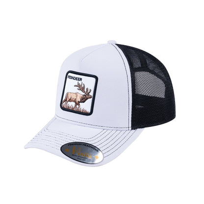 Reindeer V2 5-Panel Trucker Hat with White front and Black back