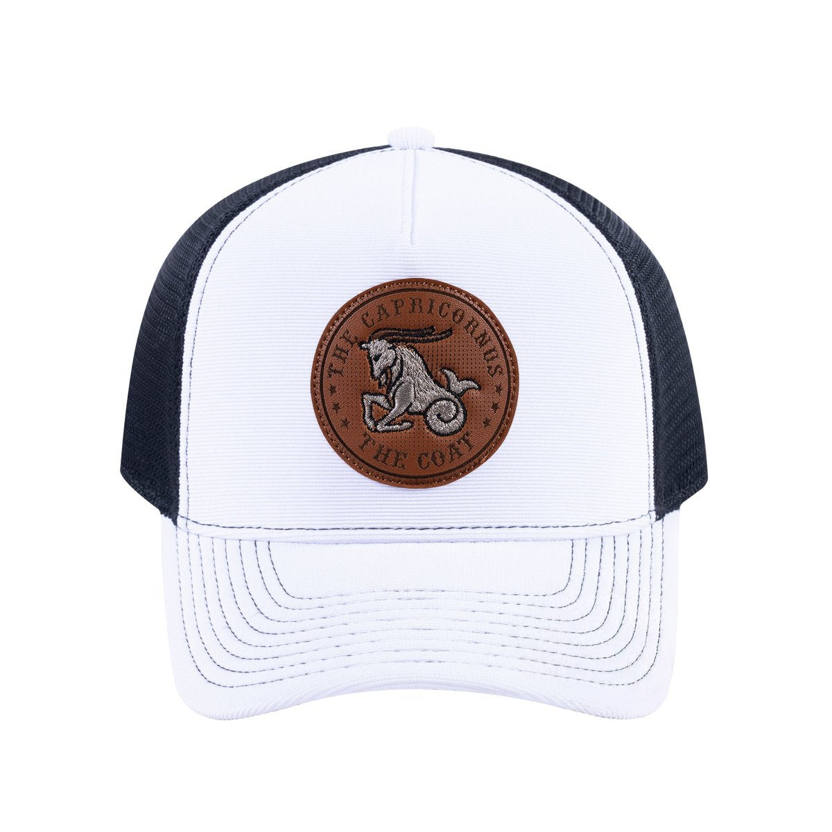 Capricorn Zodiac V2 5-Panel Trucker Hat with White front and Black back