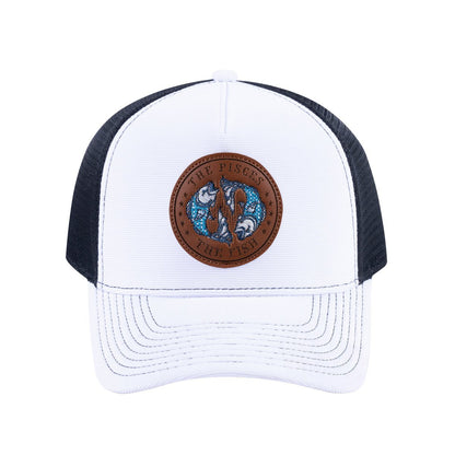 Pisces Zodiac V2 5-Panel Trucker Hat with White front and Black back