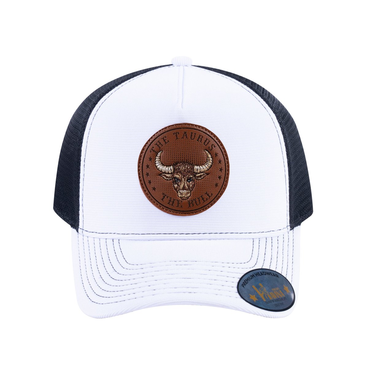 Taurus Zodiac V2 5-Panel Trucker Hat with White front and Black back