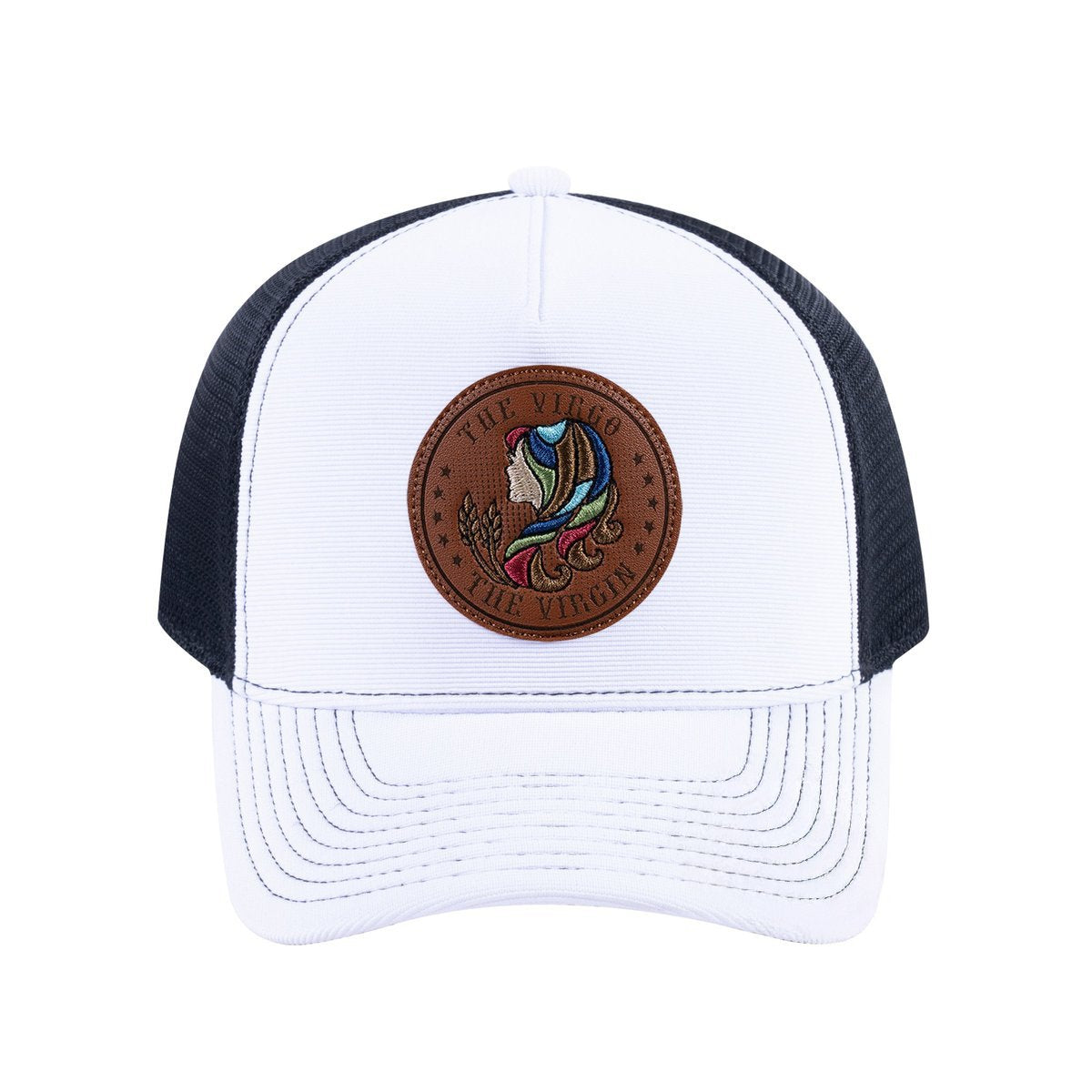 Virgo Zodiac V2 5-Panel Trucker Hat with White front and Black back
