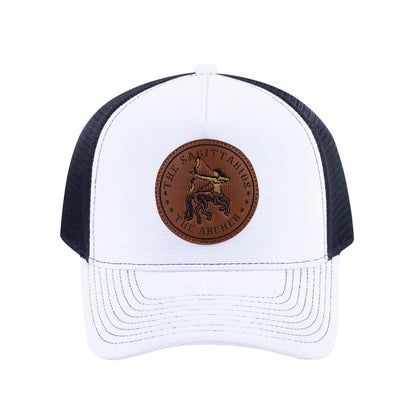 Sagittarius Zodiac V2 5-Panel Trucker Hat with White front and Black back