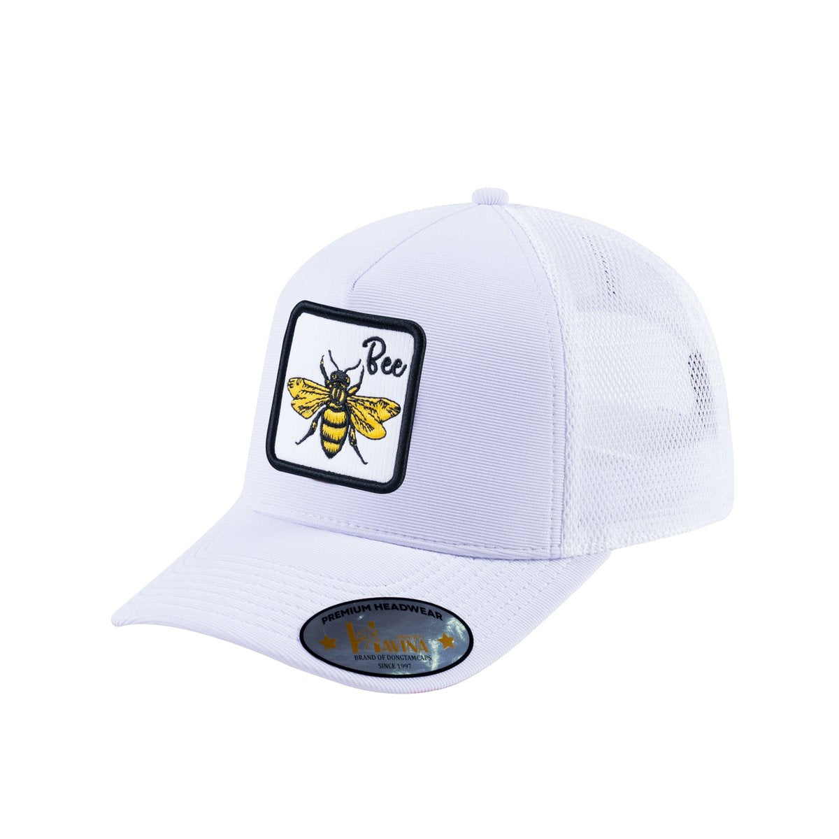 Bee V2 5-Panel Trucker Hat with White front and White back