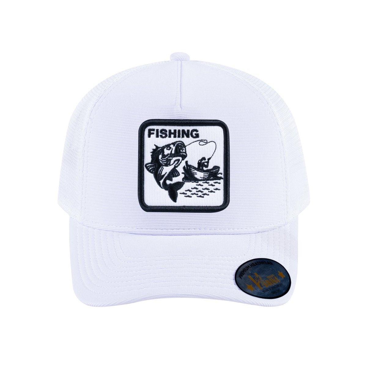 Fishing V2 5-Panel Trucker Hat with White front and White back