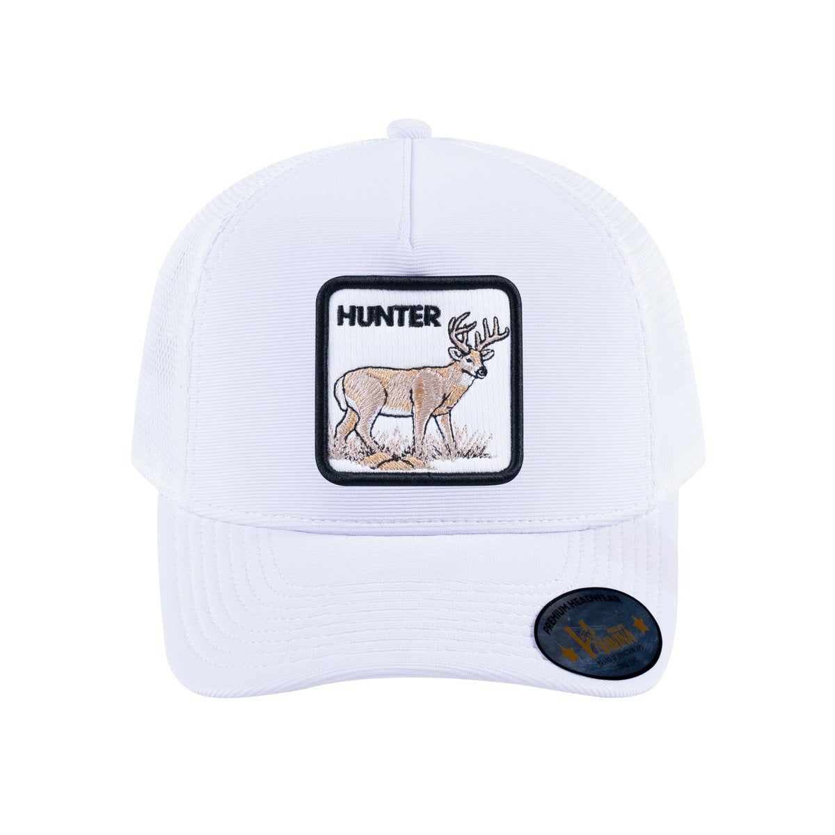 Hunter V2 5-Panel Trucker Hat with White front and White back
